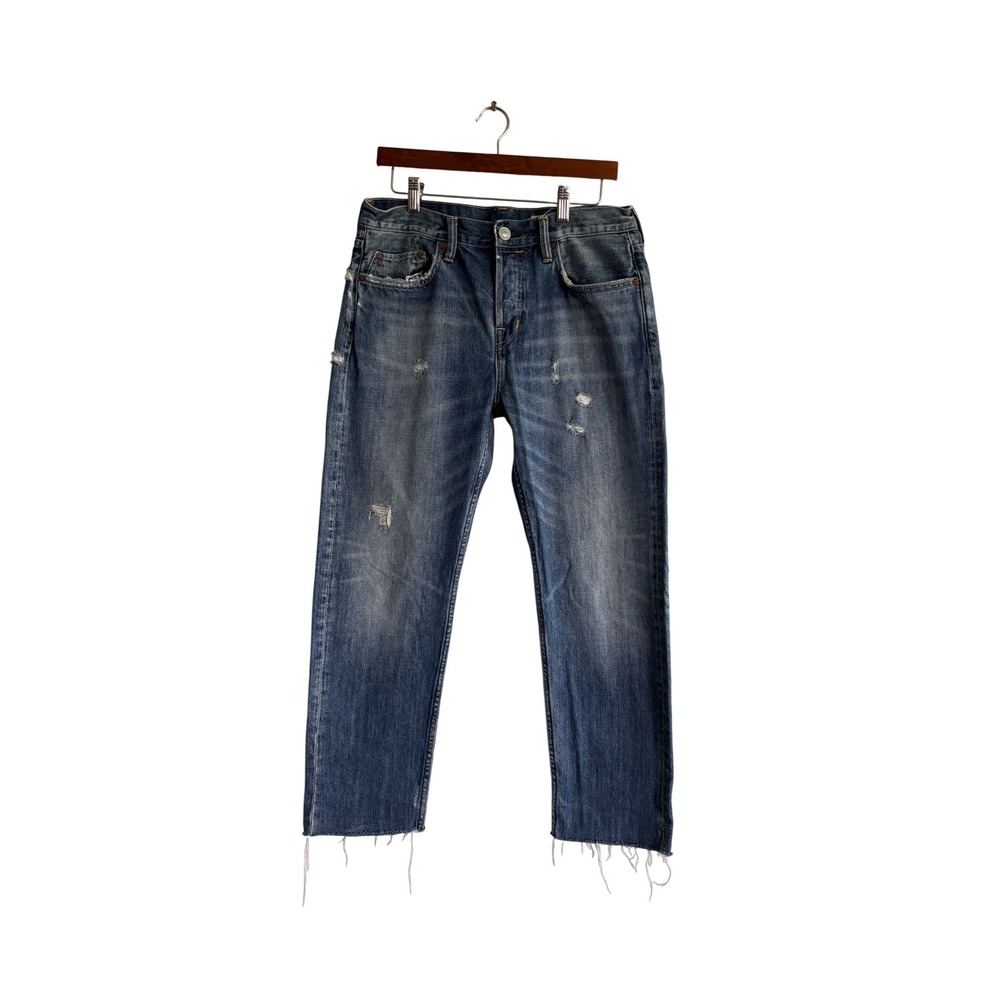 AllSaints Sid‎ Straight Leg Jeans Medium Wash Distressed Raw Hem W30 Blue Denim